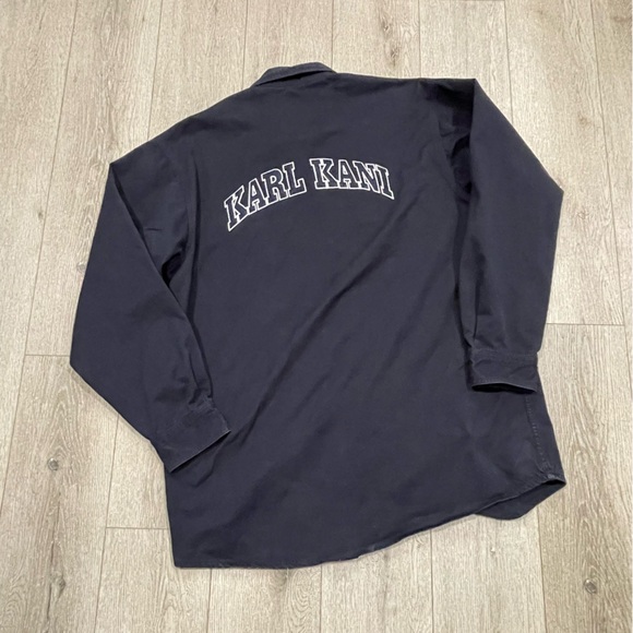 Vintage navy blue karl kani cotton button up shirt biggie Tupac style XL